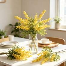 3 Stems Soft Artificial Red Mimosa Flowers, Home Wedding Party Tabletop Vase Decor, Vase Not Included - Yellow - View 1