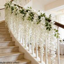 1pc 72-Inch Outdoor Artificial White Wisteria Vine, 183cm Total Length - Realistic Fake Hanging Vine, Dense Flowers, Double-Layered Plastic Wisteria Wreath, Suitable For Weddings, Parties, Gardens And Outdoor Decor - Year-Round Tabletop Center Decor, Balcony Hanging - White - View 6