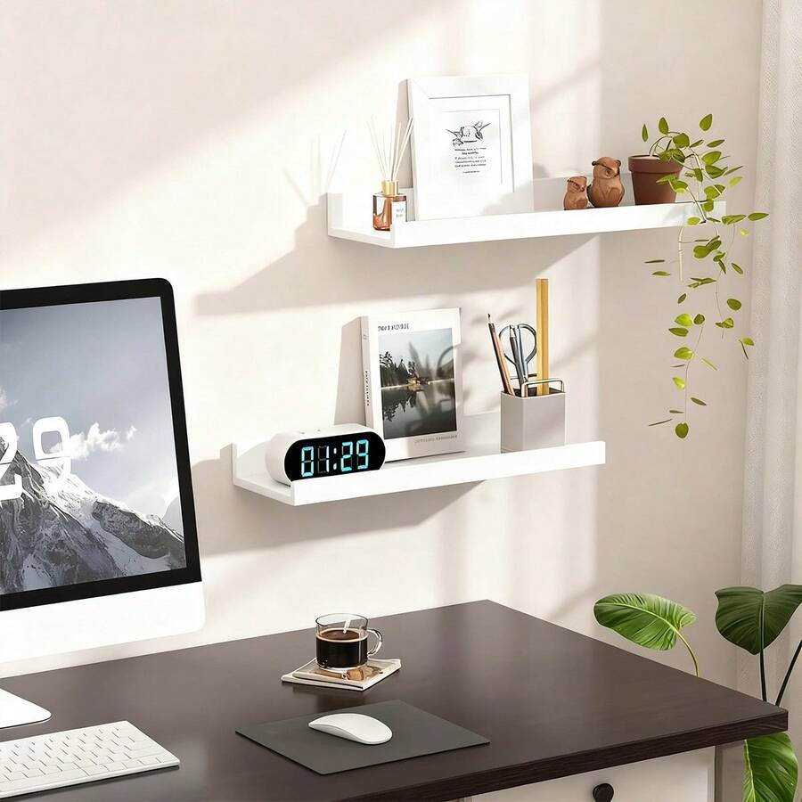 4pcs Floating Shelf, Wall-Mounted Easel, Decorative Storage Display Rack, Wall-Mounted Rack For Living Room, Bedroom, Bathroom, And Kitchen - 4pcs - View 1