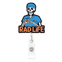 1pc Skull Design Acrylic Badge Clip, Suitable For Nurses And Doctors, With Retractable Clasp And Rotatable ID Card Holder, Fun Badge Accessory - A - View 12