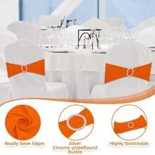 10pcs Elastic Chair Bows With Round Buckle Sliders, Spandex Chair Sashes For Graduation, Dance, Wedding, Party Decoration - Orange - View 2