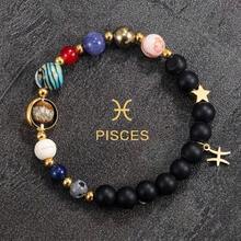 1pc 8 Planets 12 Constellations Bracelet Women & Men, Natural Stone System Bracelet, Libra Virgo Leo Gold Zodiac Pendant Chain, Valentine Jewelry Couple Fathers Day School Jewelry Men Y2k Accessories Goth Men's Chains Jeans Accessories Gothic Jewellery Back To School Street Halloween Accessories Punk - màu đen - Xem 22