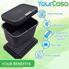 Compost Bin 5L - Kitchen Food Waste Caddy - Lid Opens With Push Button - Countertop Small Counter Trash Can - Odour Proof Container - Indoor Recycling Composter With Non Slip Base Charcoal - 木炭 - 查看 9