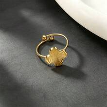 Nhẫn hình cỏ bốn lá vàng hở cho nữ, nhẫn mạ vàng 18K có thể điều chỉnh, nhẫn hình cỏ bốn lá tối giản với họa tiết hình tròn, quà tặng trang sức hình cỏ bốn lá may mắn. - Nhiều màu - Xem 3