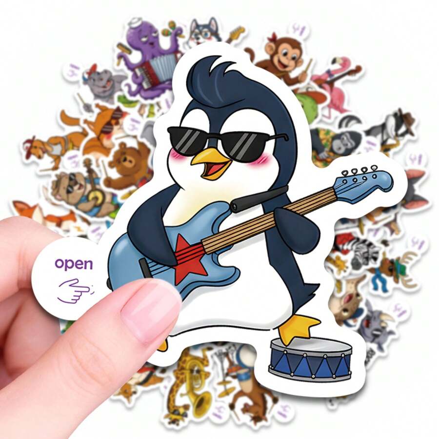 50 PIEZAS Pegatinas de banda de música animal, calcomanías de vinilo resistente al agua para adultos, ideales para portátiles, botellas de agua, monopatines, equipaje, guitarras, scrapbooking, proyectos de manualidades DIY, personaliza con diseños de criaturas musicales divertidas - Multicolor - Ver 1