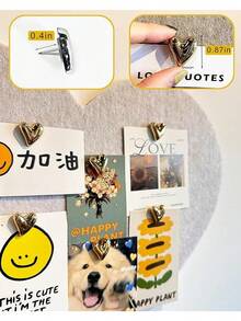 15pcs Heart-Shaped Decorative Push Pins (With Storage Box), Cute Gold Pins, Suitable For Bulletin Boards, Office Or Home Decor (Gold) - Sets - View 5