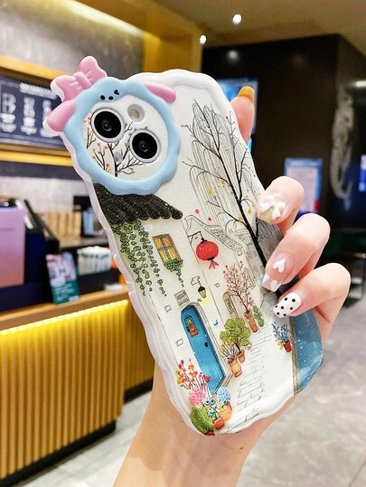 Rabbit Camera House Tree Painted Anti-Drop Phone Case Compatible With IPhone 14, 14 Pro, 14 Pro Max, 13, 13 Pro, 13 Pro Max, 11, 11 Pro Max, 12, 12 Pro, 12 Pro Max, XR, XS, Premium Anti-Drop Phone Case