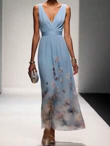 Maxi Dress  Summer Dresses For Women Dresses For Women Vacation Outfits Women Vestidos Elegantes De Mujer Dresses For Women Elegant Elegant V-Neck Dress - Evening Gown - Sleeveless - Light Blue - 查看 1