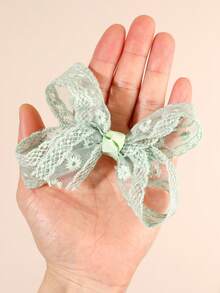 2pcs Green Daisy Floral Embroidered Lace Hair Clips,Delicate Hair Accessories,Spring/Summer Forest Style,Sweet Girls Kids Hair Accessories - Mint Green - View 3