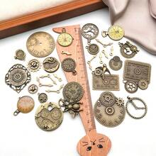 15/31pcs Alloy Antique Bronze Skeleton Steampunk Clock Face Gear Watch Charms For DIY Bracelet Necklace Earrings Jewelry Making Accessories - Multicolor - View 3