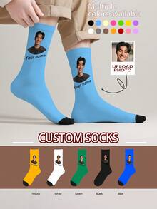 1 Pair Customized Face Pattern Socks, Personalized Photo Socks, Customized Funny Face Socks, Customized Pattern Socks, Print Any Face Image On Socks, Anniversary Gift, Valentine's Day Gift, Unique Birthday Gift, Customized Collectible Gift - Multicolor - View 6