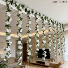 4/2pcs White Rose Eucalyptus Artificial Hanging Garland, With Roses And Leaves - Plastic Fake Flower Wreath, Suitable For Wedding, Mother's Day, Spring Indoor/Outdoor Decor, DIY Wedding Arch Decoration - Multicolor - View 7