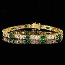 MDFUN 18 Karat vergoldetes Armband mit weißen und grünen kubischen Zirkoniasteinen, modisches und vielseitiges CZ-Ketten-Armband, Schmuckgeschenk für den täglichen Gebrauch - Gold - Übersicht 4