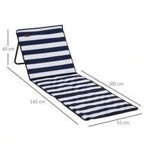 Pack Of 2 Foldable And Adjustable Beach Mats With Carrying Bag And Magazine Pocket, Made Of Steel And Oxford Cloth In Blue And White. - Black+ Blue white stripes - 查看 2