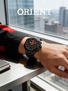Orient 男士计时腕表 FTV00004B0，全黑不锈钢表壳，大红色表盘，石英日期显示窗，运动赛车腕表，100米防水 - 送给男友、节日派对、俱乐部、毕业典礼、生日的理想礼物 - 紅色 - 查看 3