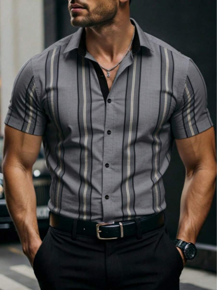 Men's Summer Casual Striped Short Sleeve Shirt