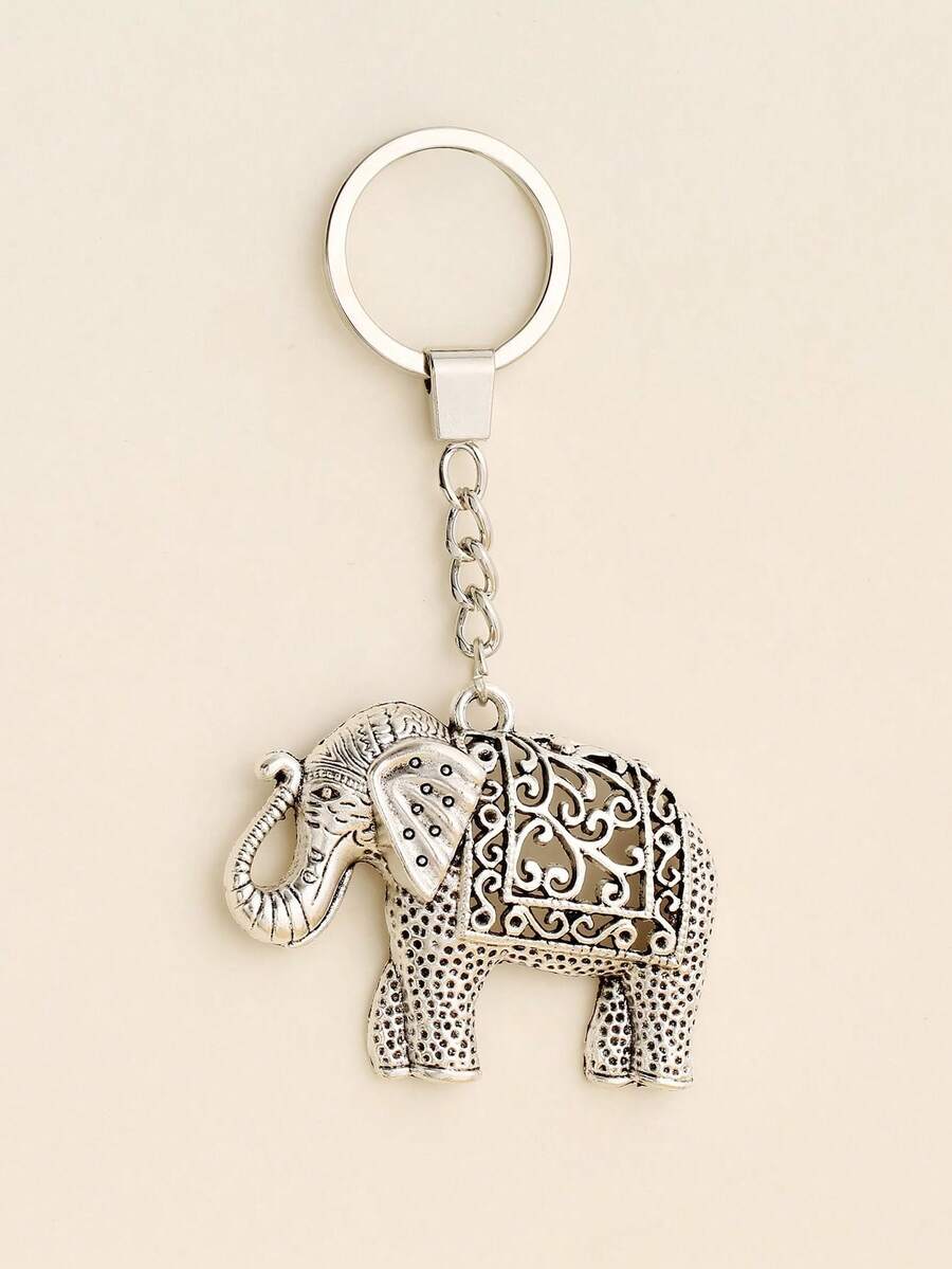 Cute Elephant Keychain, Vintage Thai Elephant Keychain, Gift For Mother, Father, Friends Car Accessories Goth Y2k Gifts For Mother, Father, Graduation, And Teacher - Silver - View 1