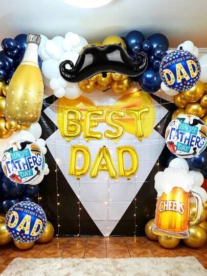 14pcs Father's Day Balloon Set, Includes Mustache, Bottle, Beer Mug And "Happy Father's Day" Foil Balloons, 16" Gold Letter Balloons "BEST DAD" For Father's Day Celebration, Room Decor, Father's Day Party Decorations, Dad's Birthday, Best Dad Holiday Decoration