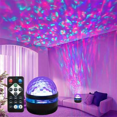 USB动态水波纹夜灯，带遥控器 - 绚丽的RGB LED氛围灯，适用于家居装饰、露营、派对、居家、房间装饰、娱乐和氛围营造，采用耐用的ABS塑料材质，呈现趣味十足的水波纹效果。