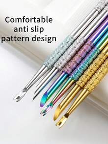 1pc Stainless Steel Multi-Function Cuticle Remover And Nail Pusher, Portable Manicure Care Tool - Multicolor - View 6