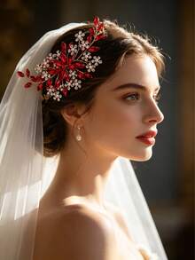 1 chiếc băng đô tết pha lê thanh lịch dành cho nữ, phụ kiện cưới thủ công, quà tặng mùa hè, đi biển. - Đỏ - Xem 1