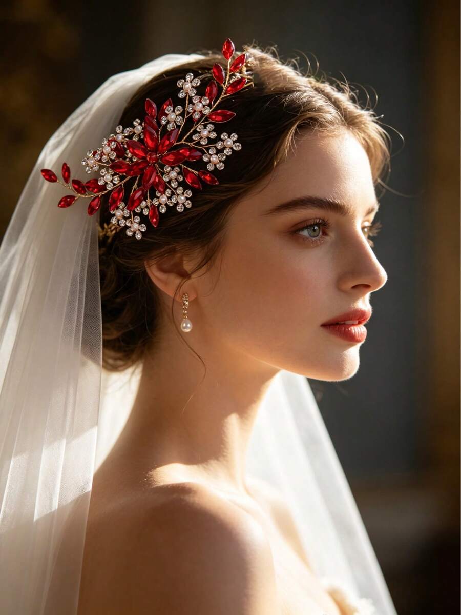 1 chiếc băng đô tết pha lê thanh lịch dành cho nữ, phụ kiện cưới thủ công, quà tặng mùa hè, đi biển. - Đỏ - Xem 1