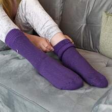 THMO - 3 Pairs Multipack Kids Thermal Socks Ribbed Soft Top Fleece Fluffy Inner Warm Socks For Boys & Girls - Purple - View 2