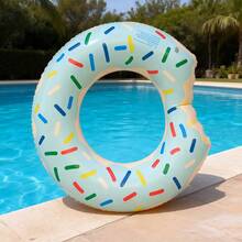 Light Blue Donut Print Inflatable Swimming Ring, Cute Colorful Sprinkle Pool Float, Essential For Summer - Blue - View 3