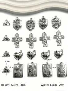20件/套 镀银宗教十字架和天使锌合金吊坠，DIY手链项链饰品制作 M600 - 復古風格 - 查看 11