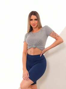 Cycling Shorts For The Gym With Pockets. - Plain Blue - View 3