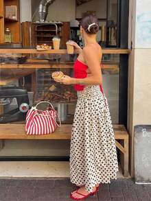 2026 New Women's Frill Waist Polka Dot A-Line Skirt: French Style For Vacation, Suitable For Daily Outings, Dates And Holidays. Summer - 香檳色 - 查看 9