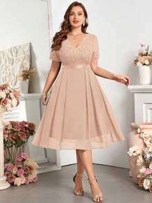 Đầm chữ A dáng xòe bằng chiffon in họa tiết ren, cổ chữ V, thích hợp cho sinh nhật, lễ tốt nghiệp, tựu trường và các dịp khác. - Rượu sâm banh - Xem 8