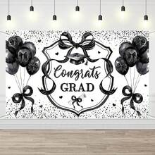 Coquette Felicidades Grad telón de fondo negro arco 2025 fotografía de graduación, fondo coqueta, clase temática de fiesta de graduación 2025, globo para fotos de corazón, 6 x 4 pies - 8x6 pies - Ver 8
