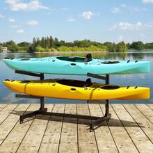 WHIFFEE Heavy Duty Freestanding Kayak Storage Rack, Adjustable Metal Stand For Kayaks, Canoes, SUPs, Paddleboards & Surfboards With Lockable Wheels, Indoor & Outdoor Use - Black - View 2