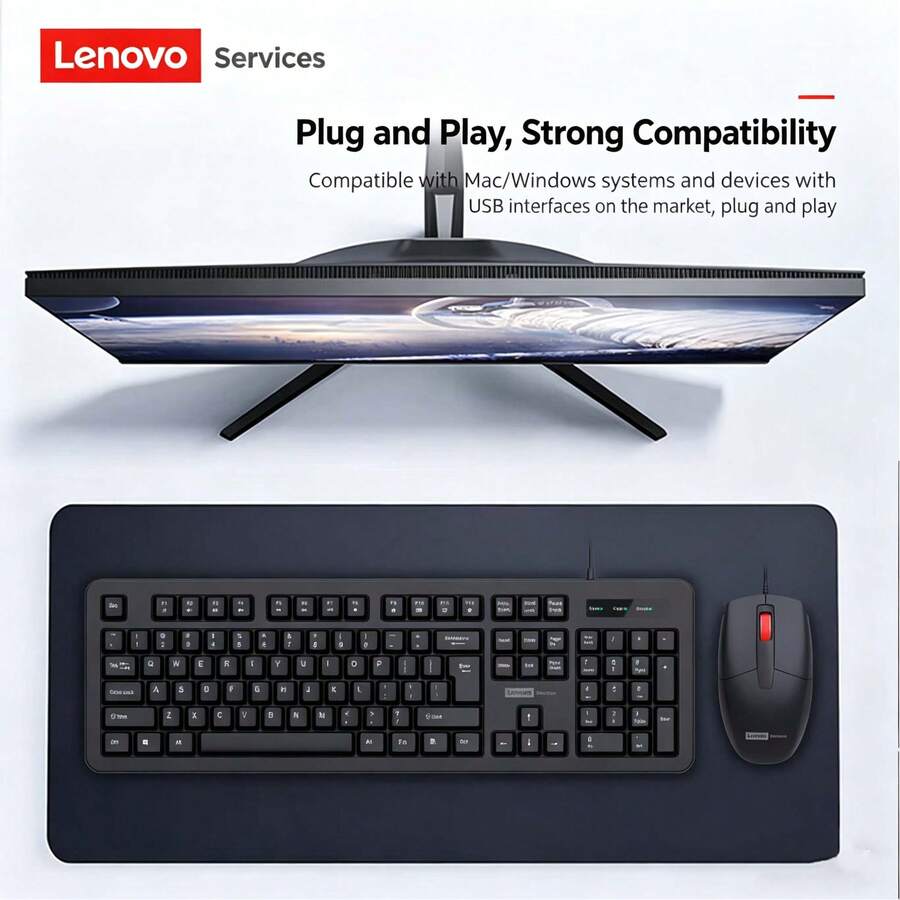 Lenovo Bộ bàn phím và chuột có dây KM101: Bộ bàn phím và chuột có dây đa năng dành cho văn phòng, gia đình, máy tính xách tay, máy tính để bàn và máy tính để bàn. - Xem 1