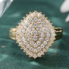 Luxury Elegant Sparkling Cubic Zirconia Ring, Gold Color Women's Band, Bridal Jewelry, Wedding Party Accessory, Ideal Valentine's Day Gift - Gold - View 9