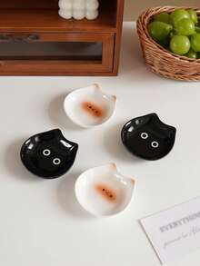 1pc/4pcs Ceramic Cat Shaped Dipping Dish, Suitable For Nuts, Chocolates And Candies; Siamese Cat And Black Cat Dipping Dishes, Cute And Elegant. Great For Restaurant And Kitchen Tableware, Party And Gathering Snack Plates, Also Can Be Used As Gifts Or Holiday Decorations - Multicolor - View 3
