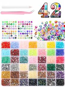1 Box Random Mixed ABS 3mm Colorful Rhinestones 42 Colors Flat Bottom Diamonds, Suitable For Nail Art, Clothing, Fabric Decoration, DIY. Multi-Color Resin Flat Bottom Rhinestones Suitable For Diamond Art, Decorating Books, Shoes, Nail Art Glitter Tools - MultiWarna - View 11