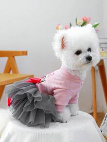 1件宠物服装，可爱浪漫薄纱连衣裙套装，适合小型犬猫，婚纱系列，时尚 - 彩色 - 查看 4