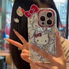 SANRIO Cute 3D Bow Tie Cat Design Phone Case Compatible With Apple 16, Adorable Bow Accessory Protective Cover Compatible With Iphone 17/15/14 - Multicolor - View 2
