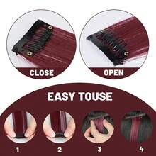 10 Pcs Burgundy Hair Extensions 22 Inch Straight Colored Hair Colorful Clip In Extensions Highlight Party For Girls And Women - Multicolor - View 5
