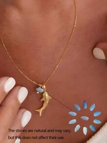 rundraw 1 pieza Collar con colgante de piedra natural con diseño de tiburón de tema oceánico y de playa de moda para mujer, regalo ideal para bodas, compromisos, fiestas, Halloween - Dorado - Ver 2