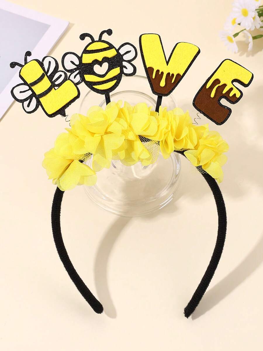 1件装世界蜜蜂日可爱蜜蜂爱心闪光发箍，甜美黄色花朵装饰时尚发圈，日常佩戴，节日派对发饰 - 彩色 - 查看 1