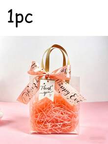 1套/1个婚礼礼品袋套装，红/绿/粉三色磨砂透明手柄，配宽丝带蝴蝶结和拉菲草，优雅小礼品袋，回礼包装袋，礼品包装手提袋，适用于婚礼礼物、回礼、生日派对包装、新娘送礼会等场合。 - A款 - 查看 11