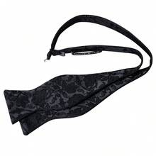 Bộ 4 món cà vạt nơ đen tự thắt kiểu dáng cổ điển vượt thời gian, khăn cài túi áo và khuy măng sét, kèm khuy cài ve áo. - màu đen - Xem 5