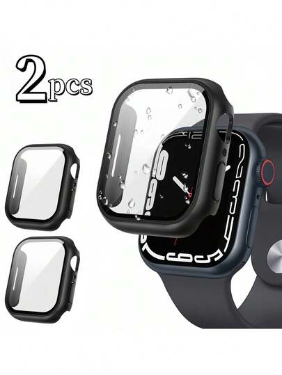 Bộ 2 ốp bảo vệ màu đen kèm kính cường lực cho Series, siêu mỏng, chống trầy xước, dễ dàng lắp đặt. Tương thích với Apple Watch 9/8/7 41mm/45mm, 6/5/4/SE 40mm/44mm, 3/2/1 38mm/42mm