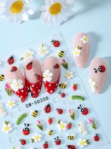 5D Metal Bohemian Style Embossed Nail Stickers, 2pcs/Set, Rainbow, Golden Sun, Gemstone, Lace, Enamel Necklace, Moon Design, DIY Holographic Carving Self-Adhesive Gel Nail Polish Stickers, Nail Salon Decorations - 多色 2 - 查看 9