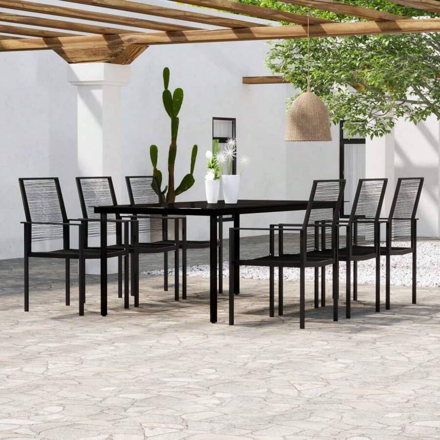 vidaXL 7-Tlg. Garten-Essgruppe Schwarz - Black - View 1