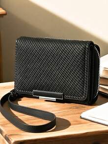 MINGYOU Short Tri-Fold Handbag Wallet, PU Leather Women's Multi-Function Wallet With Zipper, Large Capacity Coin Purse, ID Card Holder - Black - View 1