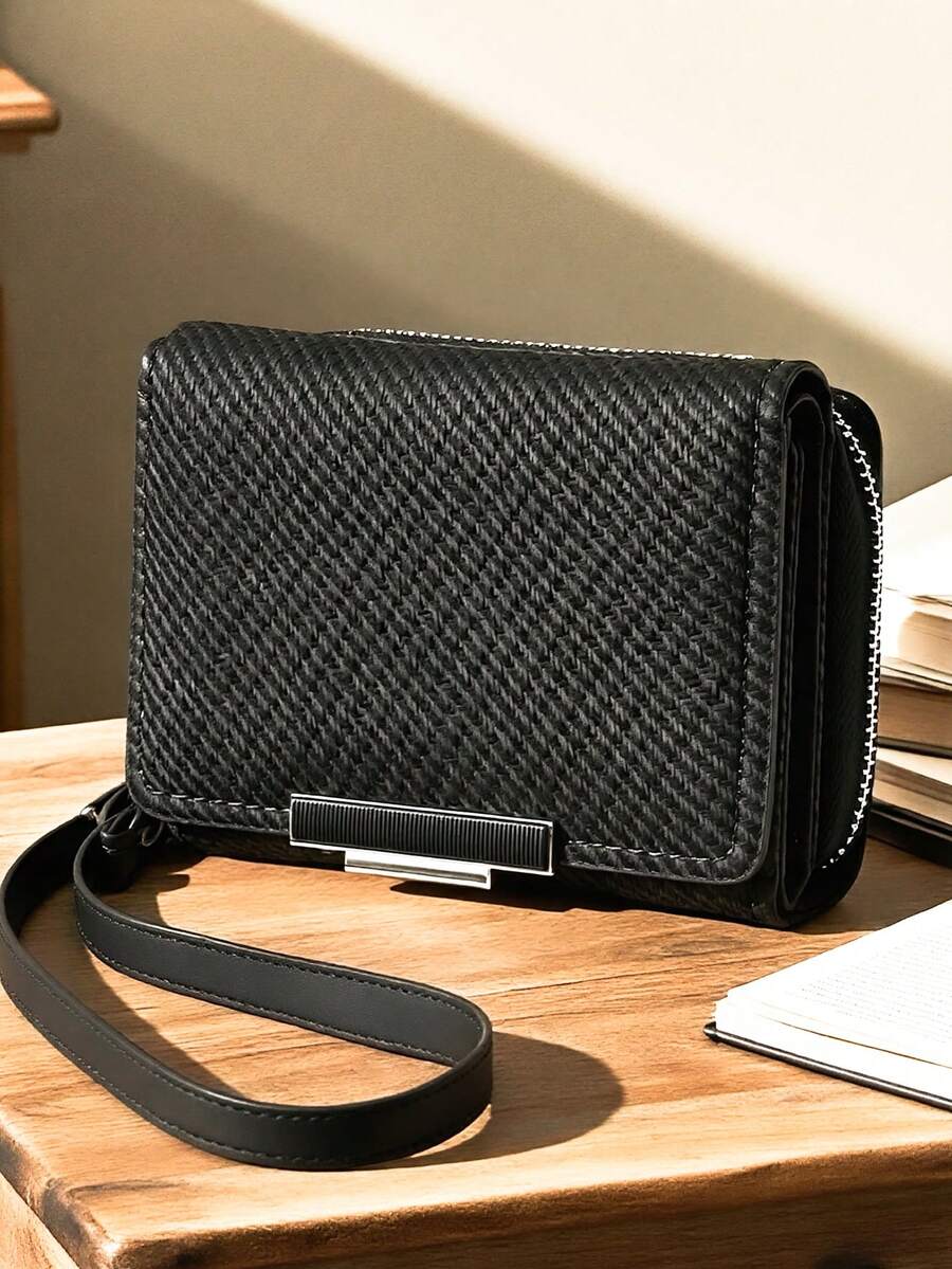 MINGYOU Short Tri-Fold Handbag Wallet, PU Leather Women's Multi-Function Wallet With Zipper, Large Capacity Coin Purse, ID Card Holder - Black - View 1